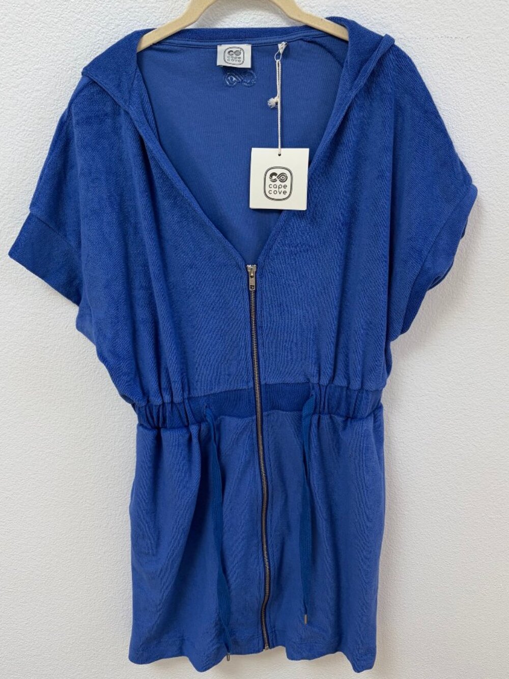 NWT Cape Cove Blue Terry Zip Hooded Cover Up Dress M Resort Beach